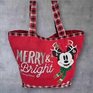 Disney Parks Exclusive Merry &‎ Bright Reindeer Mickey Mouse Canvas Tote Bag